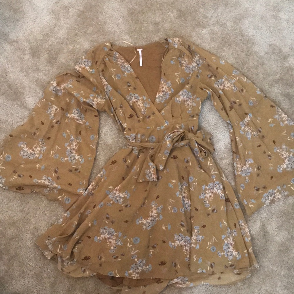 Free People Bell Sleeve Brown Floral Dress